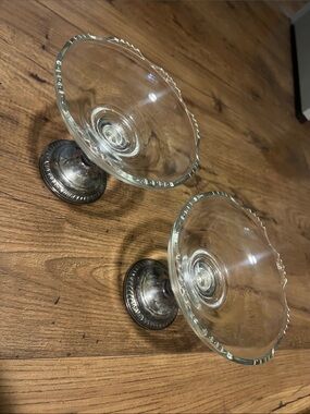 Set of 2: vintage Frank M. Whiting & Co. sterling silver base, with glass top.